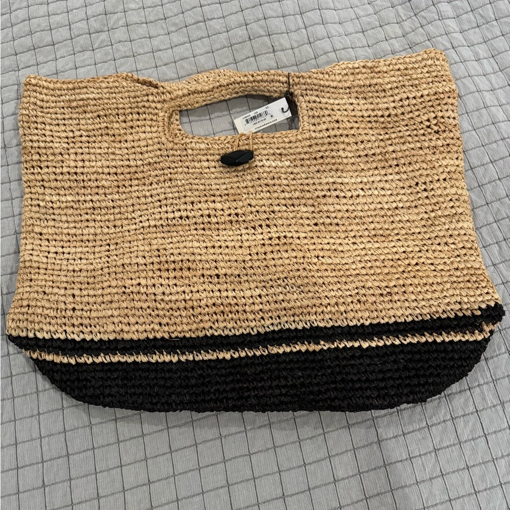 Stylish Tan and Black Woven Tote Bag